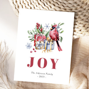 Watercolor Cardinal Bird Cute Christmas Postcard