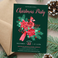 Watercolor Cardinal Bird Floral Christmas Party
