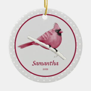 Watercolor Cardinal Bird Personalised Name Photo Ceramic Tree Decoration