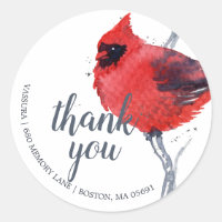 Watercolor Cardinal Bird Thank You Return Address