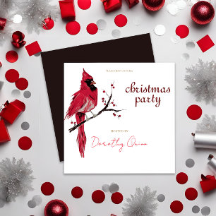 Watercolor Cardinal Christmas Party Invitation