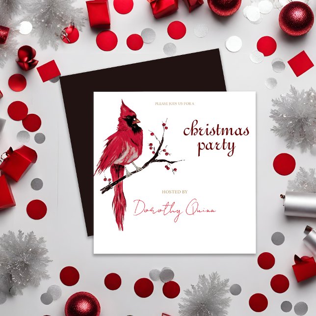 Watercolor Cardinal Christmas Party Invitation (Creator Uploaded)
