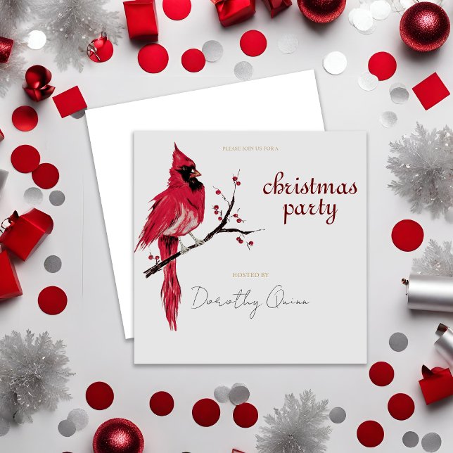 Watercolor Cardinal Christmas Party Invitation (Creator Uploaded)