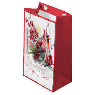 Watercolor Cardinal Christmas  Small Gift Bag