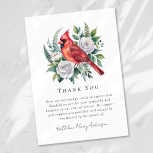 Watercolor Cardinal Floral Sympathy Funeral  Thank You Card