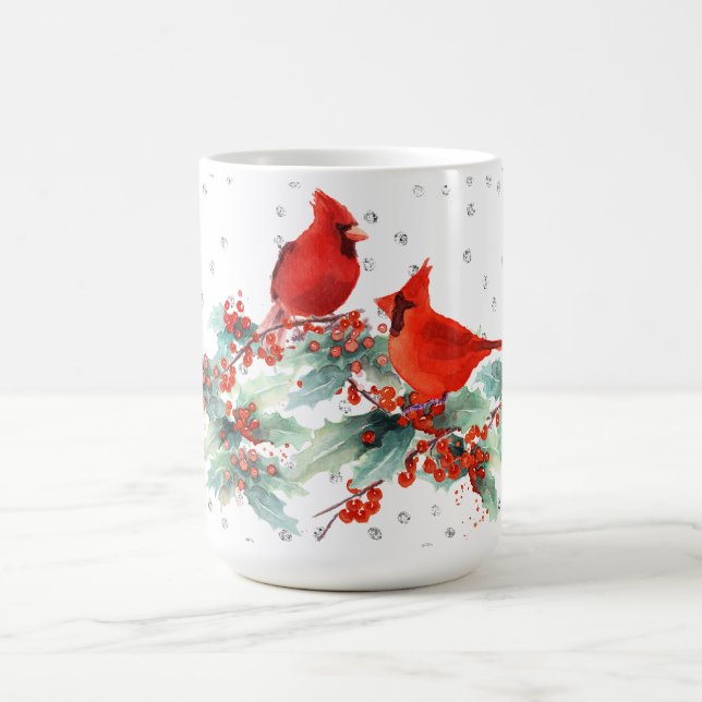 Watercolor Cardinal on Branches Silver Accents Cof Coffee Mug (Center)
