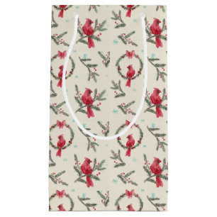 Watercolor Cardinal Pine Christmas Gift Bag