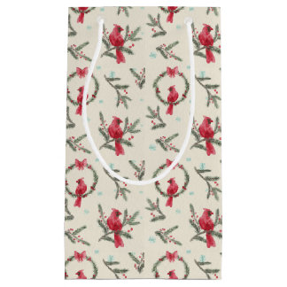 Watercolor Cardinal Pine Christmas Gift Bag