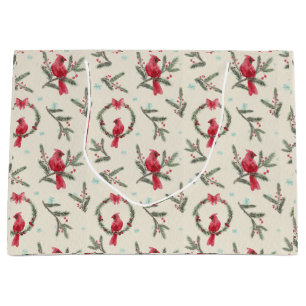 Watercolor Cardinal Pine Christmas Gift Bag