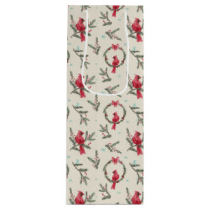 Watercolor Cardinal Pine Christmas Gift Bag