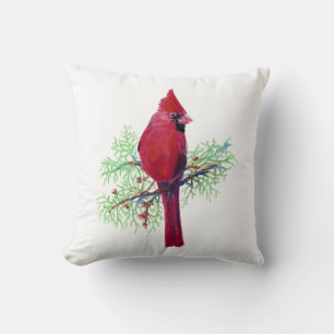 Watercolor Cardinal, Red Bird Cushion