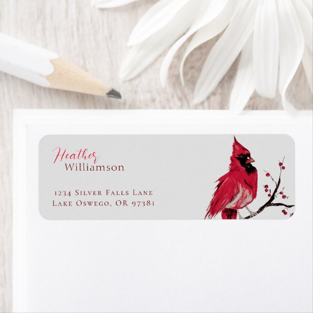 Watercolor Cardinal Return Address (Insitu)