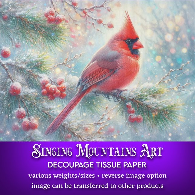 Watercolor Cardinal Snowy Forest Decoupage Tissue Paper (Creator Uploaded)