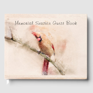 Watercolor Cardinal Sympathy In Memory Guest Book