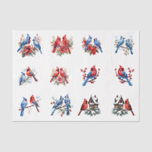 Watercolor Cardinals Blue Birds Elements Decoupage Tissue Paper