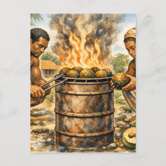 Watercolor Caribbean Breadfruit Scene Postcard