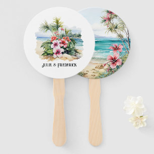 Watercolor Caribbean Destination Wedding Hand Fan