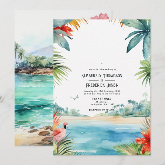 Watercolor Caribbean Destination Wedding Invitation (Front/Back)