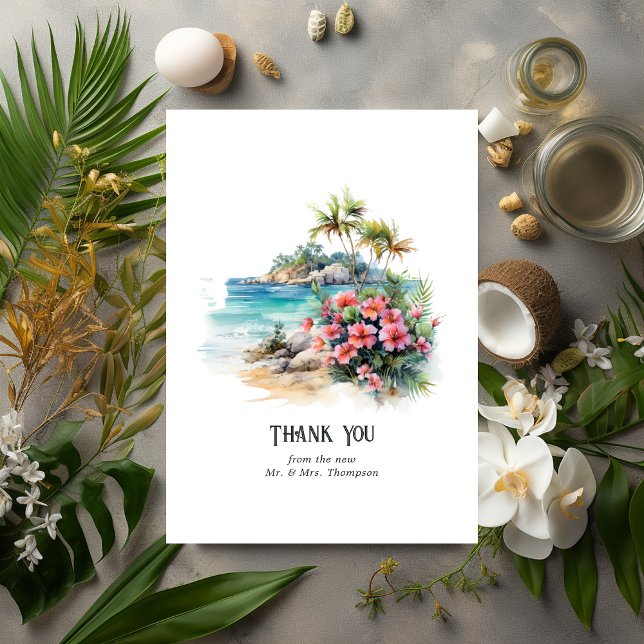 Watercolor Caribbean Destination Wedding Thank You Card (Caribbean Wedding)