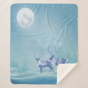 Watercolor Cariboo Animal Wildlife Nature Art Sherpa Blanket