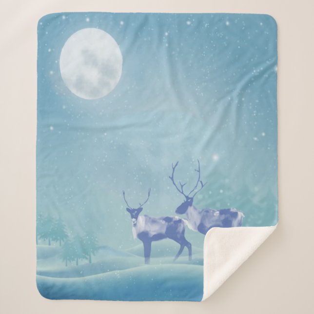 Watercolor Cariboo Animal  Wildlife Nature Art  Sherpa Blanket (Front)