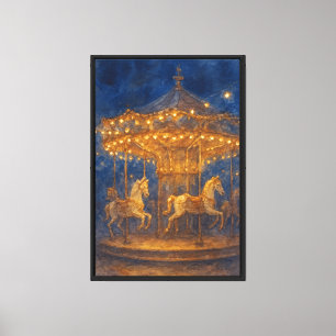 Watercolor Carnival Carousel at Night Canvas Print