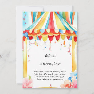 Watercolor Carnival Circus Birthday Invitation