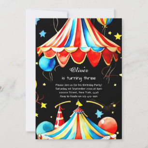 Watercolor Carnival Circus Birthday Invitation