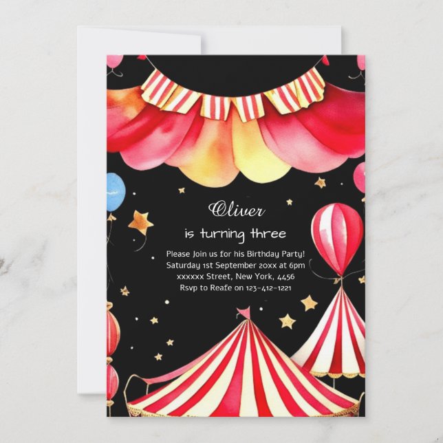 Watercolor Carnival Circus Birthday Invitation (Front)