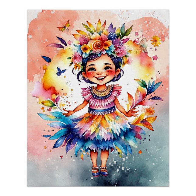Watercolor Carnival Season Girl Poster (Front)