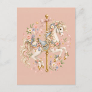 Watercolor Carousel Horse Parisian Fairytale Postcard