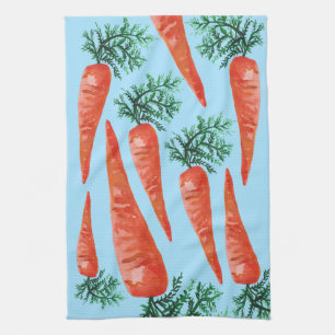 Watercolor carrots collection blue tea towel