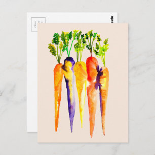 Watercolor carrots colourful food art postcard