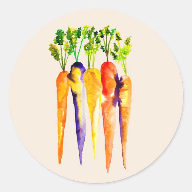 Watercolor carrots cute vegetables classic round sticker (Front)