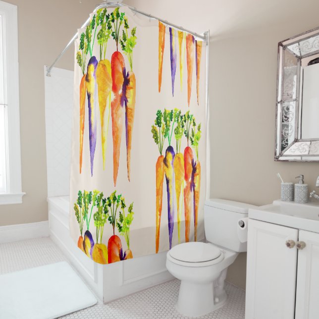 Watercolor carrots cute vegetables shower curtain (In Situ)
