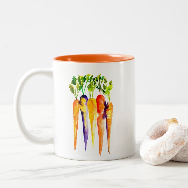 Watercolor carrots cute vegetables Two-Tone coffee mug (With Donut)