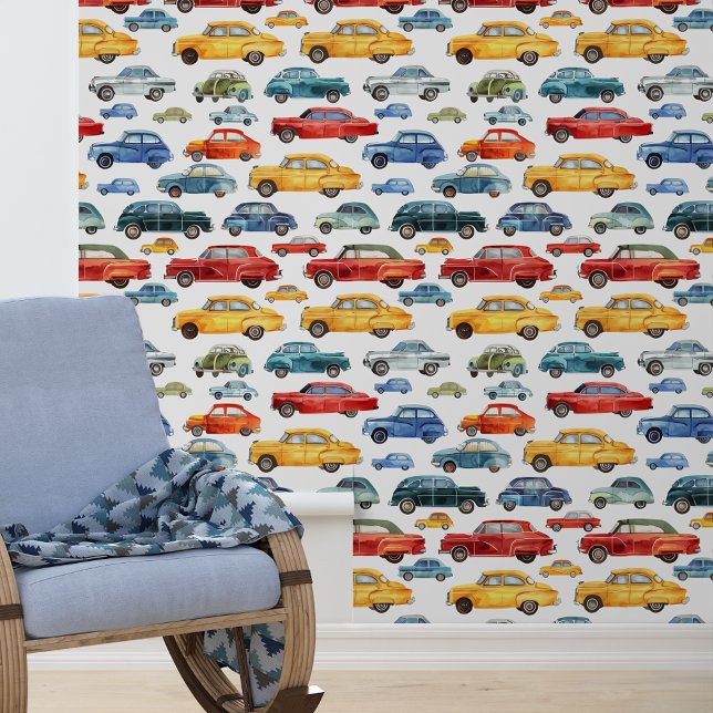 Watercolor Cars Boy's Room Nursery  Wallpaper (Creator Uploaded)