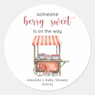 Watercolor Cart Berries Baby shower Classic Round Sticker