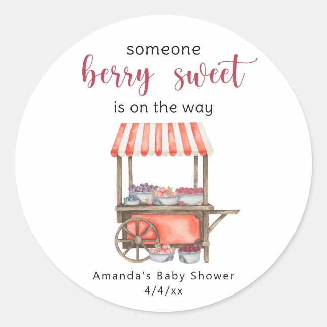 Watercolor Cart Berries Baby shower Classic Round Sticker (Front)