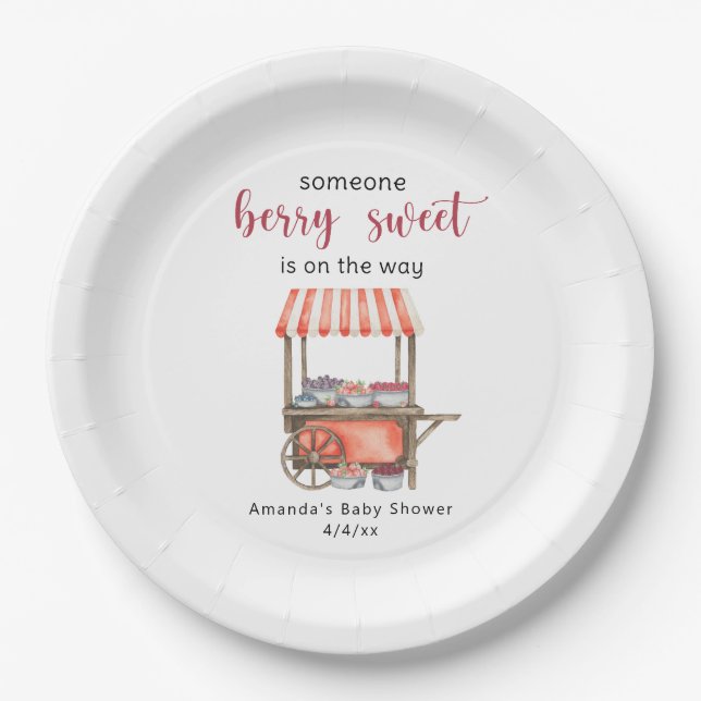 Watercolor Cart Berries Baby shower Paper Plate (Front)
