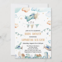 Watercolor Cartoon Aeroplanes Baby Shower