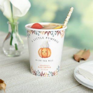 Watercolor cartoon pumpkin in hat Baby shower Paper Cups