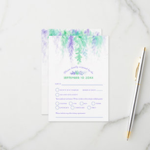 Watercolor cascade wedding purple blue green RSVP