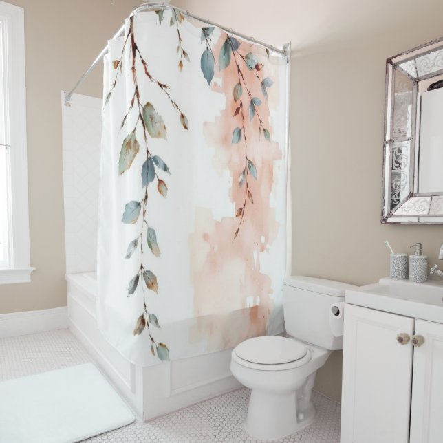 Watercolor Cascading Eucalyptus Branches Shower Curtain (In Situ)