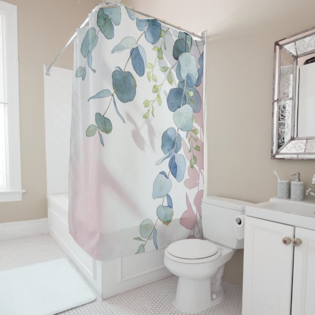 Watercolor Cascading Eucalyptus Branches Shower Curtain (In Situ)