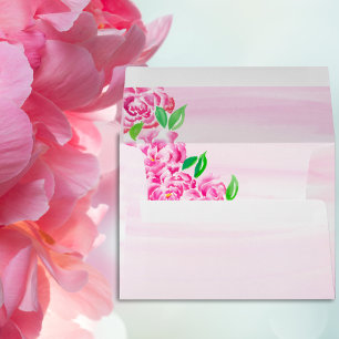  Watercolor Cascading Pink Peonies  Envelope