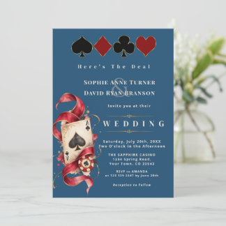 Watercolor Casino Night Navy Burgundy Wedding Invitation