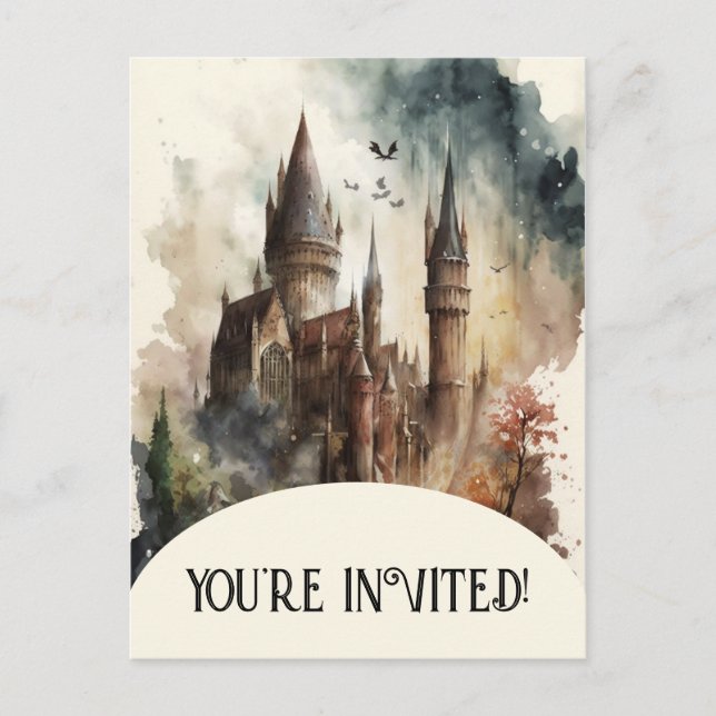 Watercolor Castle Artwork Birthday Invitation (Front)