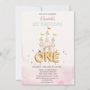 Watercolor Castle Flowers One 1st Birthday Invitation