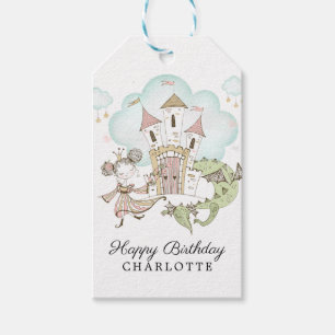 Watercolor Castle Princess Dragon Girl's Birthday Gift Tags